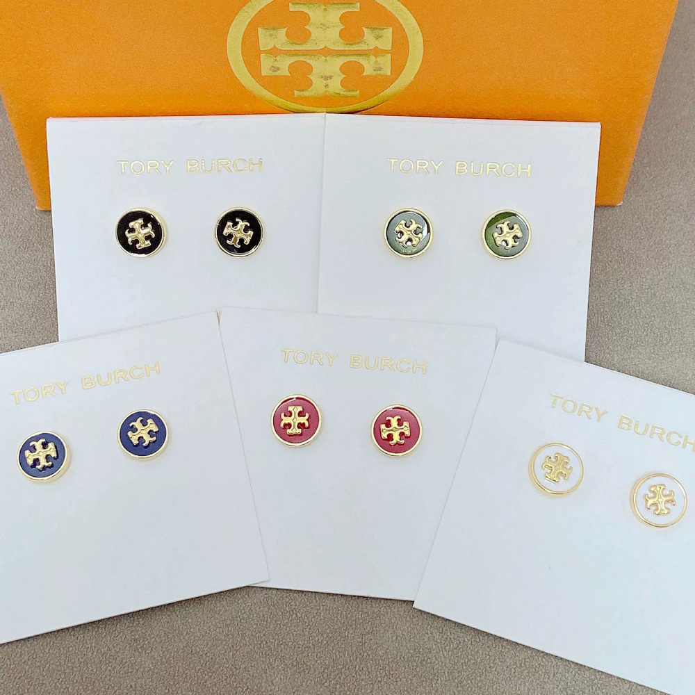 Tory Burch Enamel Inlaid Round Alphabet Stud Earrings